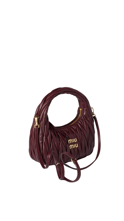 Wander Matelassé Nappa Leather Hobo Bag in Burgundy