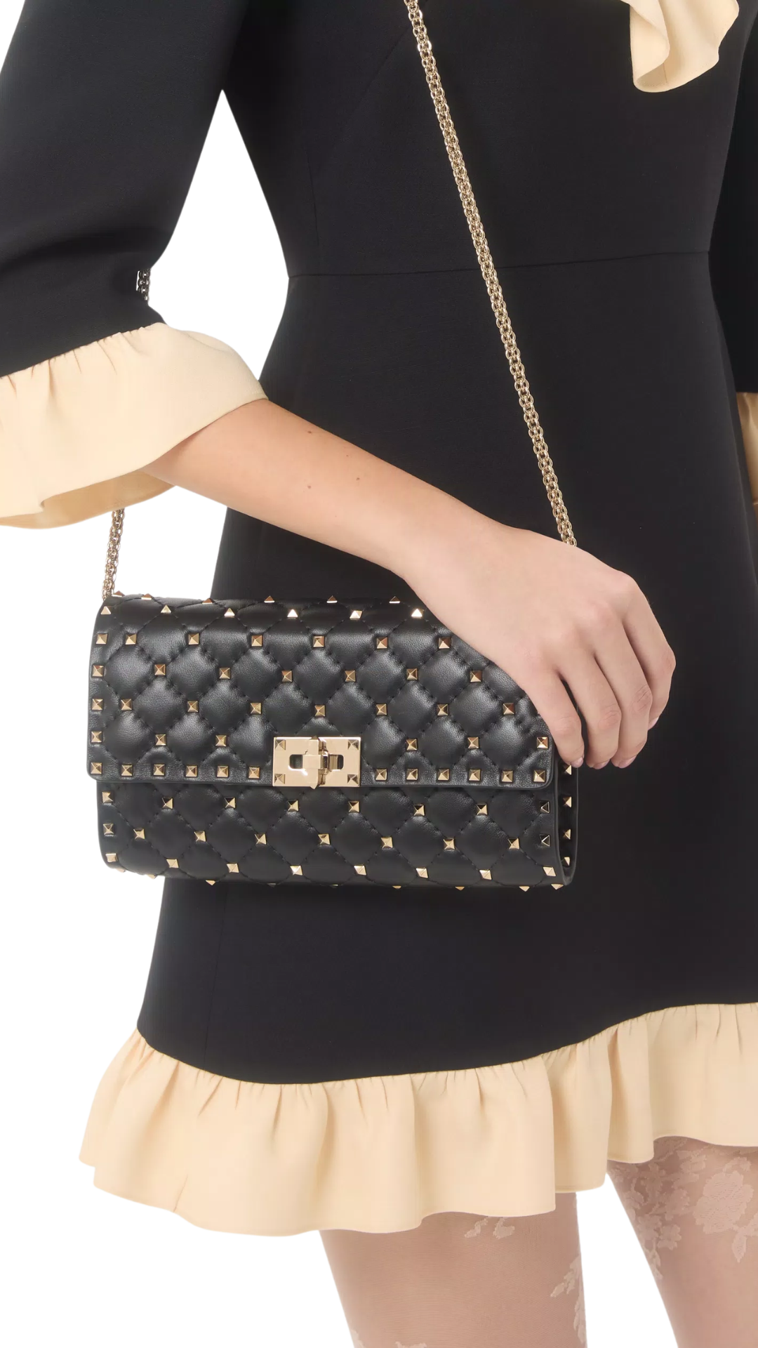 Rockstud Spike Nappa Leather Crossbody Clutch Bag in Black