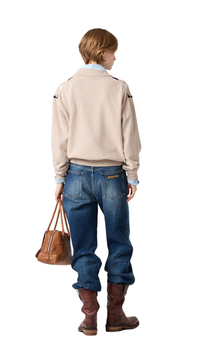 Cashmere Polo Sweater in Beige