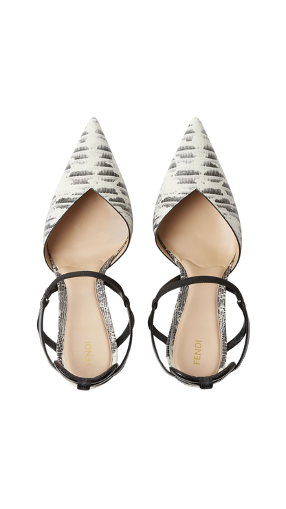 Very Colibrì High-Heeled Parchment and Black Leather Slingbacks