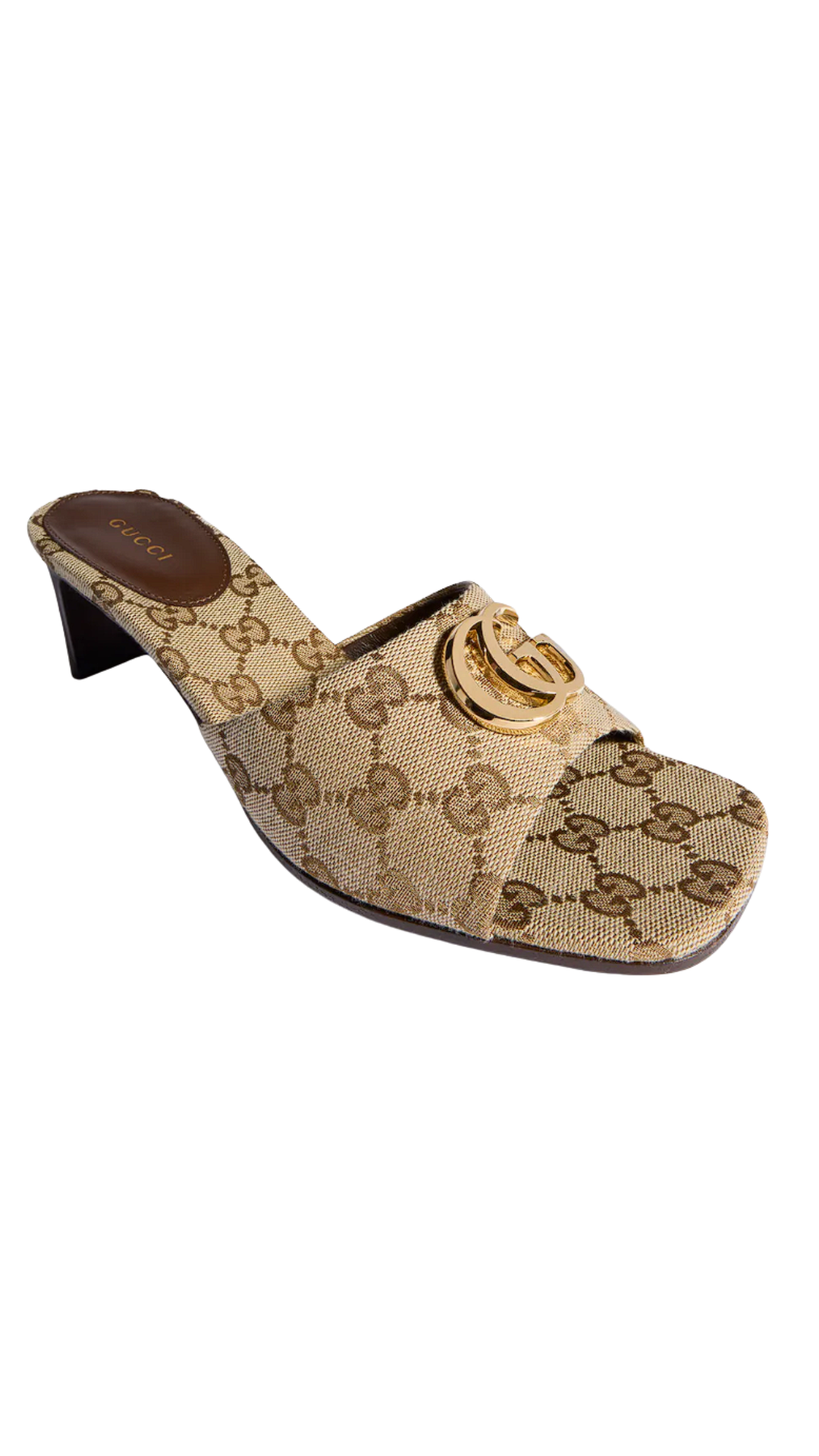Slide Sandal with Double G in Sand and Dark Brown GG Canvas