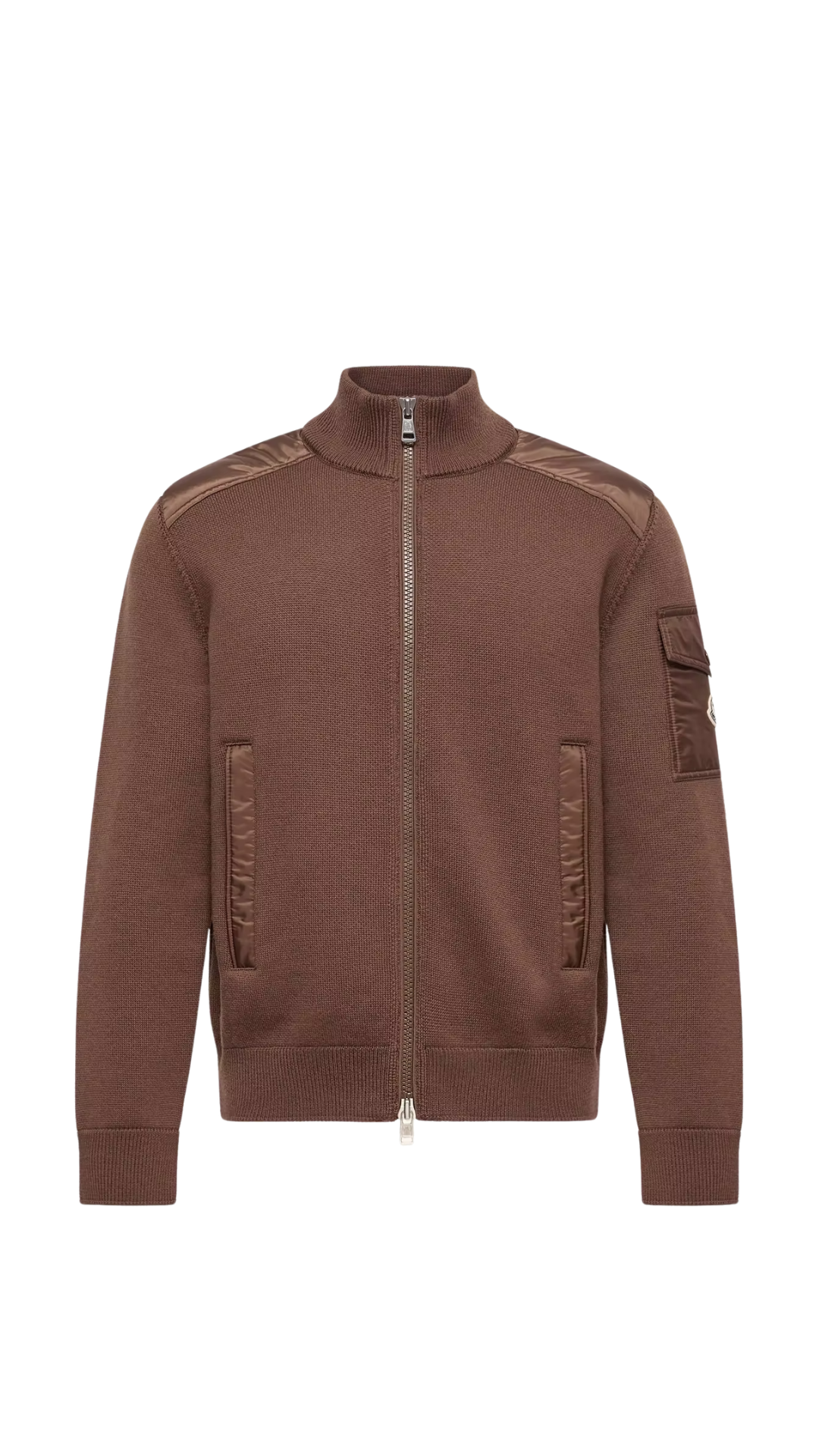 Padded Wool Zip-Up Cardigan in Brown