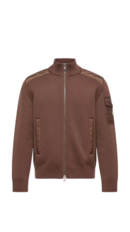 Padded Wool Zip-Up Cardigan in Brown