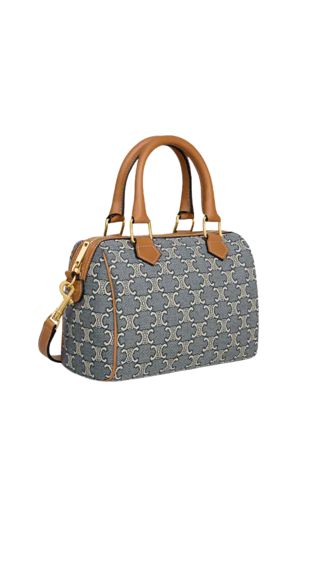 Small Boston in Triomphe Jacquard and Calfskin in Navy/Ecru