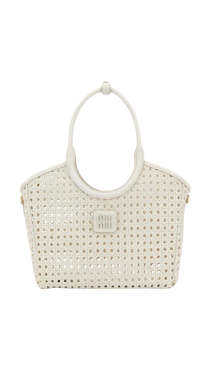 Woven Leather Tote Bag in White