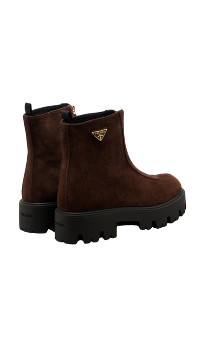 Suede Platform Ankle Boots in Brown