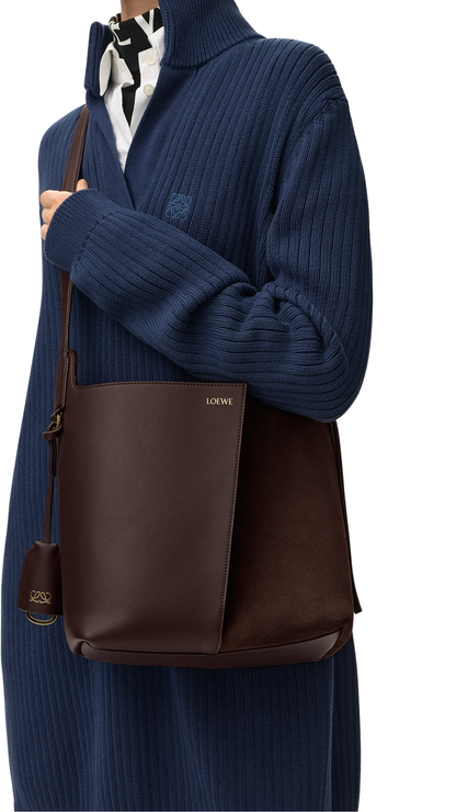 Medium Bilbao bucket in Dark Chestnut Soft Calfskin and Suede