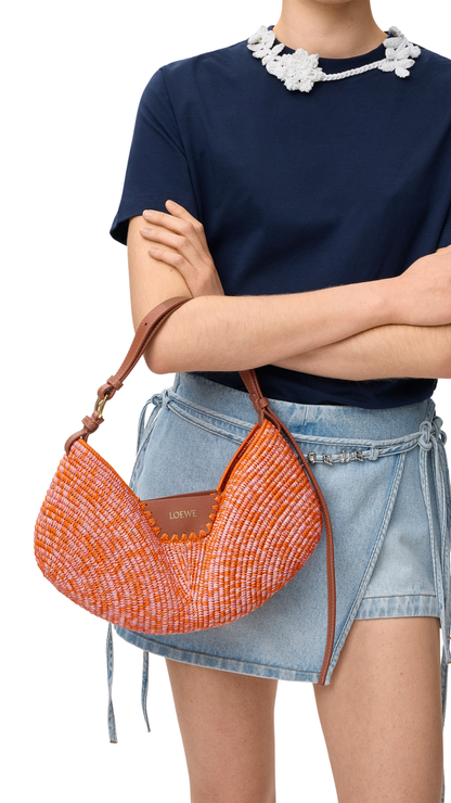 Medium Loewe Swing Bag in Bright Orange/Pink Raffia and Calfskin