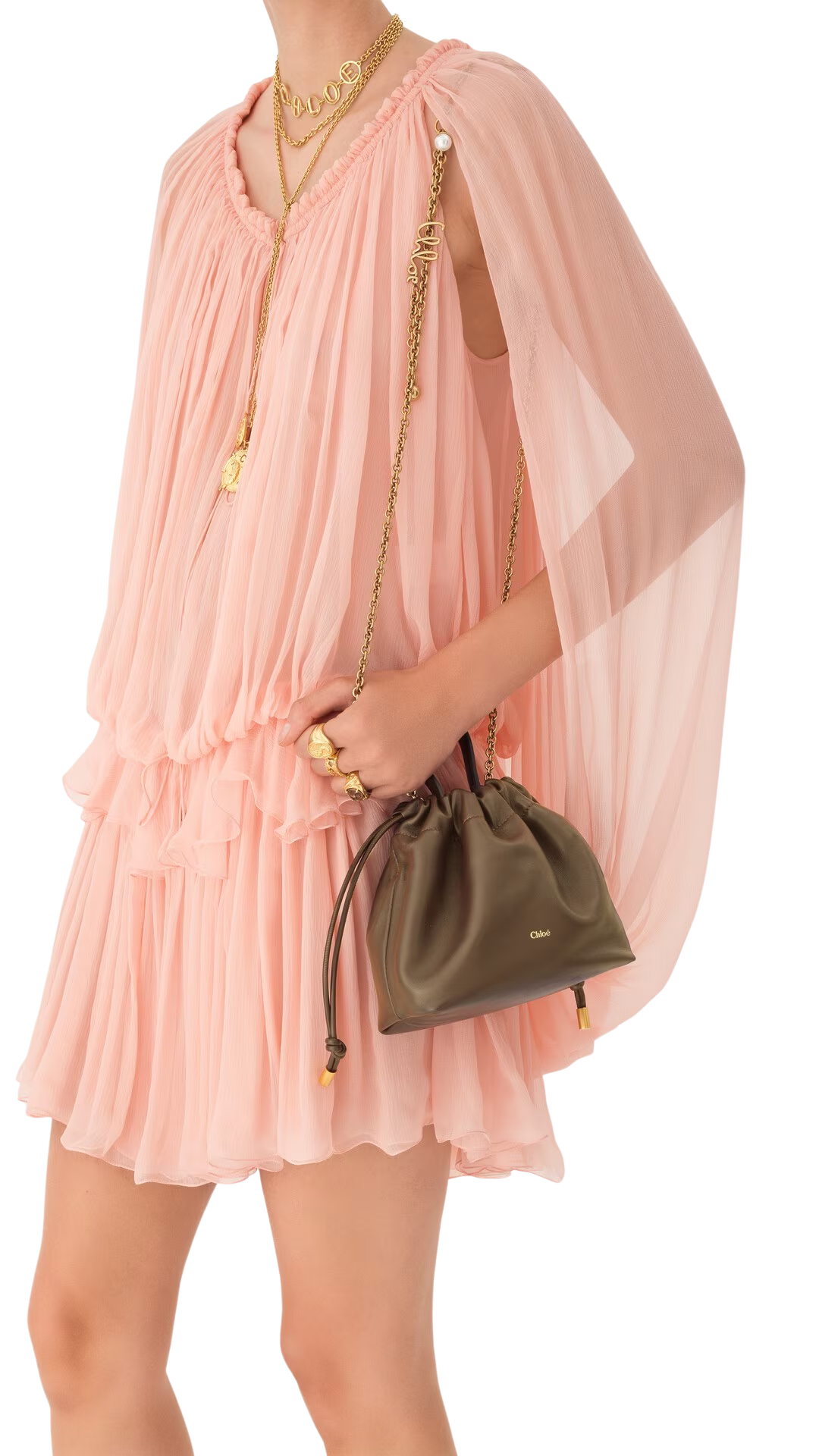 Mini Chloé Icons Shoulder Bag with Chain in Smoked Brown Soft Leather