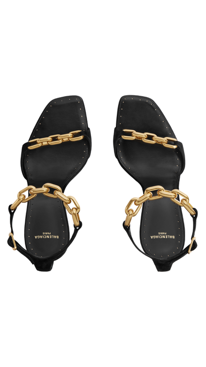 Duchesse Sandal suede Goatskin with Gold Chains in Black