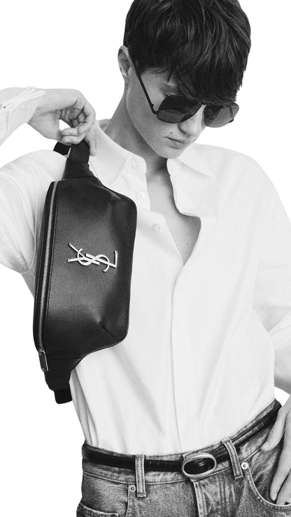Cassandre Classic Crossbody Bag in Black Canvas and Leather