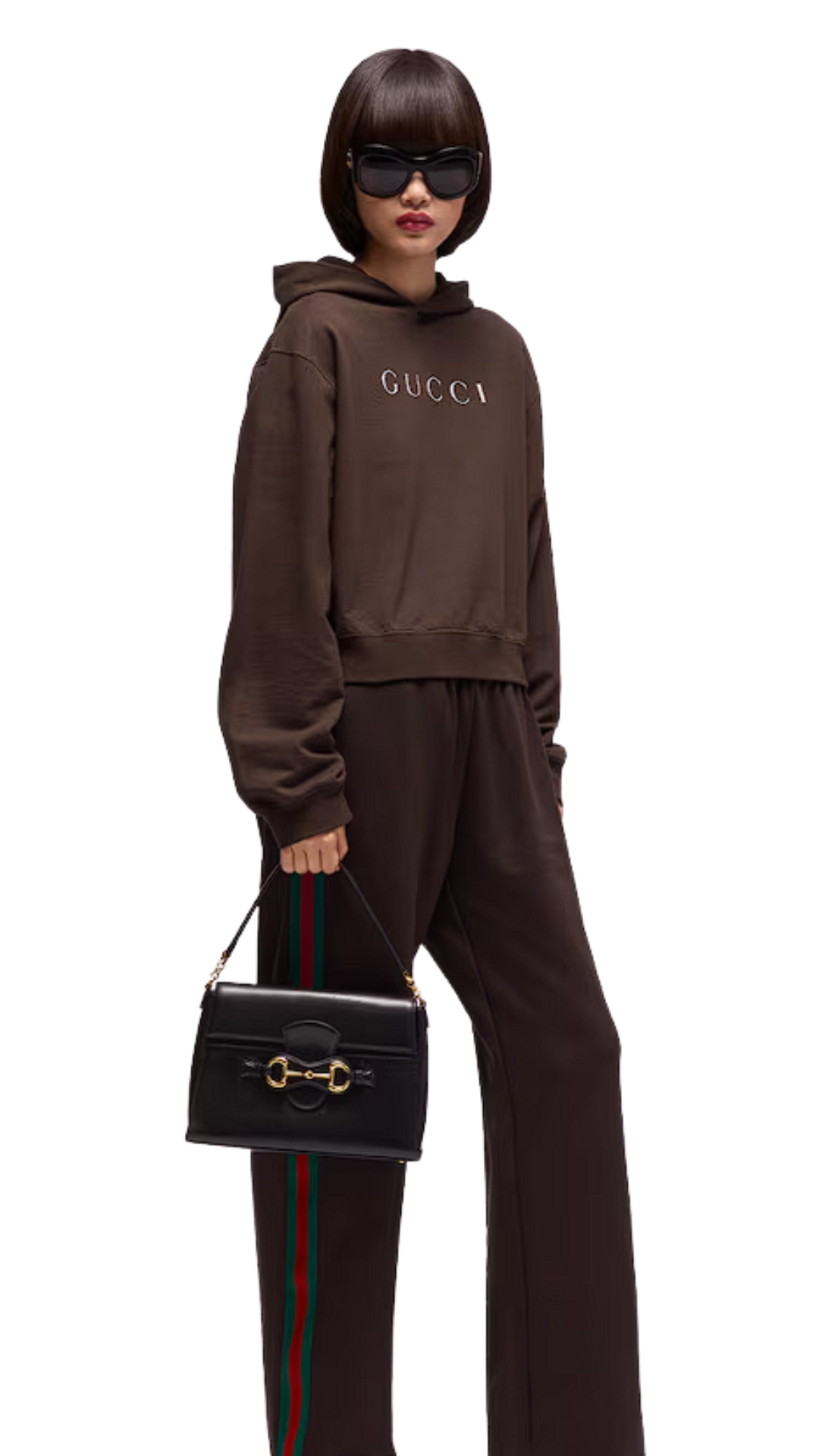 Sweatshirt with Print in Dark Brown Cotton Jersey