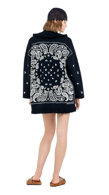 Echoes Of The Bandana Cardigan in Midnight Blue/Chalk
