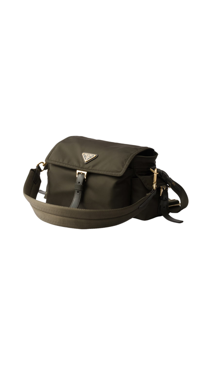 Explore Medium Re-Nylon Shoulder Bag with Flap in Forest
