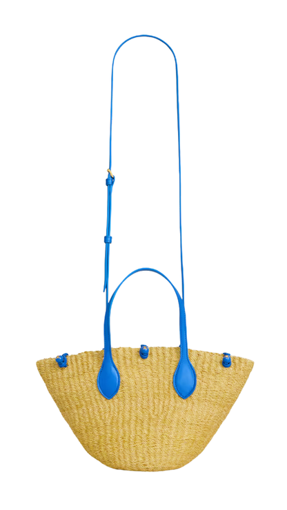Small Triomphe Beads Basket in Natural/Ultra Blue