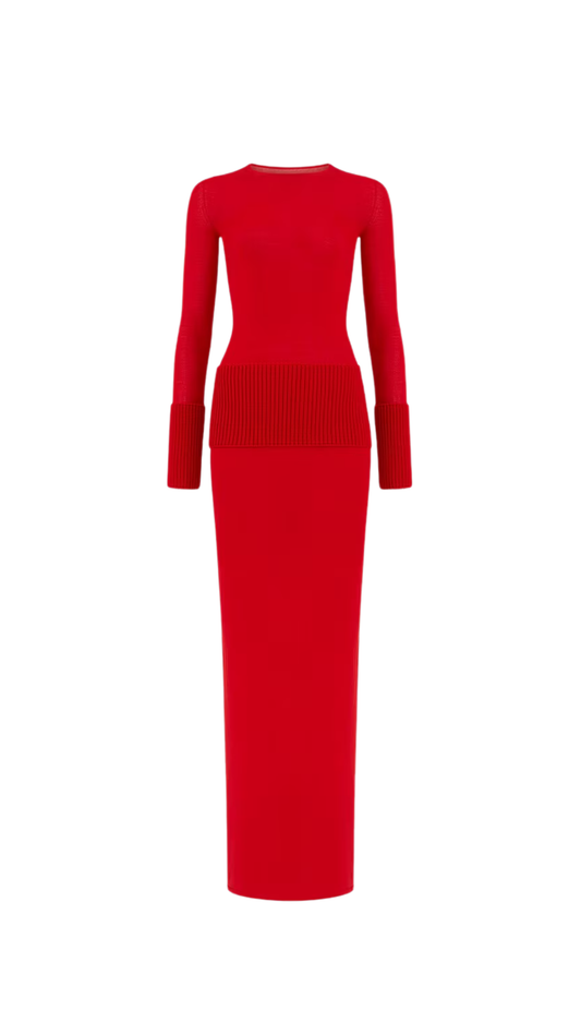 Merino Bodycon Dress in Red