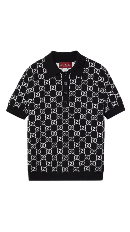 Polo de Jacquard de Lana con GG Reversible en Negro