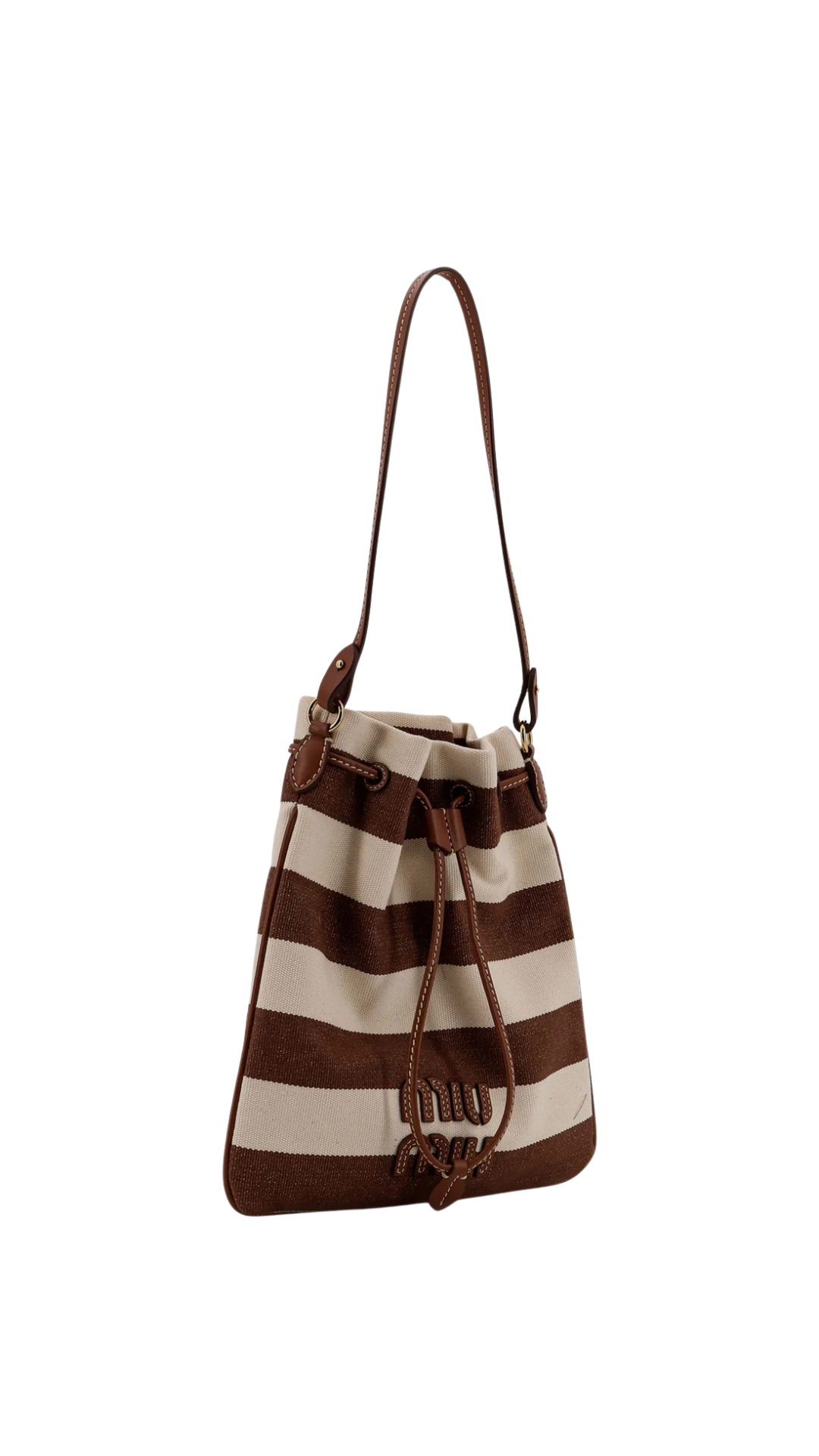Canvas Striped Bucket Bag in Brown