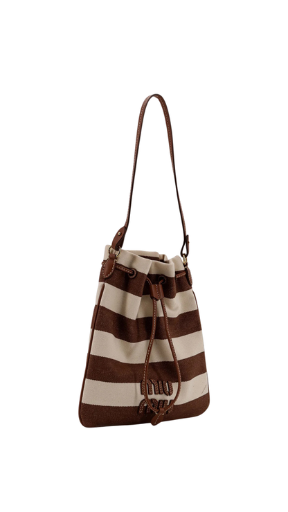 Canvas Striped Bucket Bag in Brown