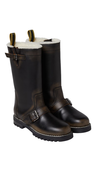 Commando in Dark Brown Leather and White Shearling Boots