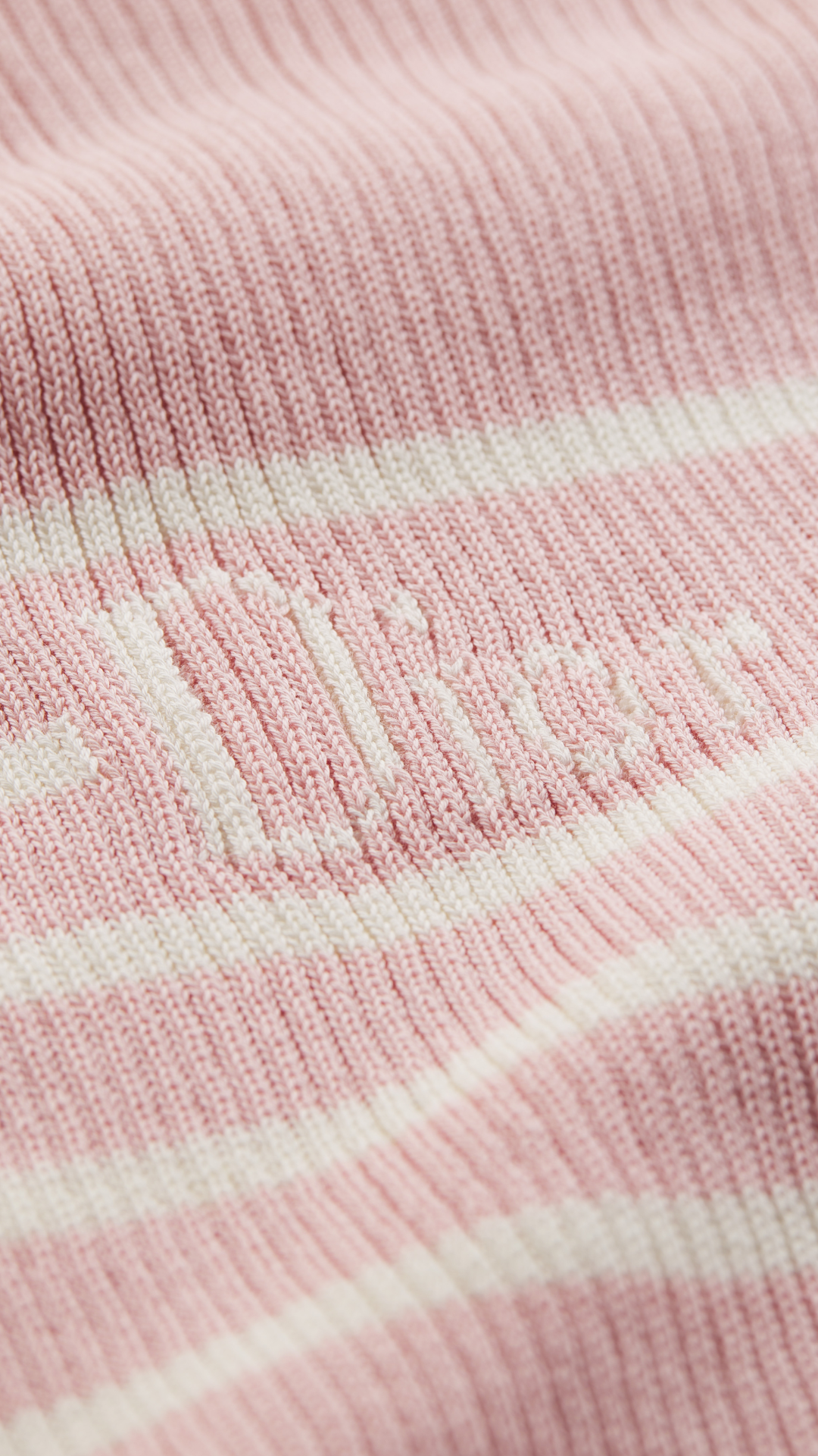 Dioriviera Short-Sleeved Fitted Sweater in White and Pink D-Stripes Ribbed Cotton Knit