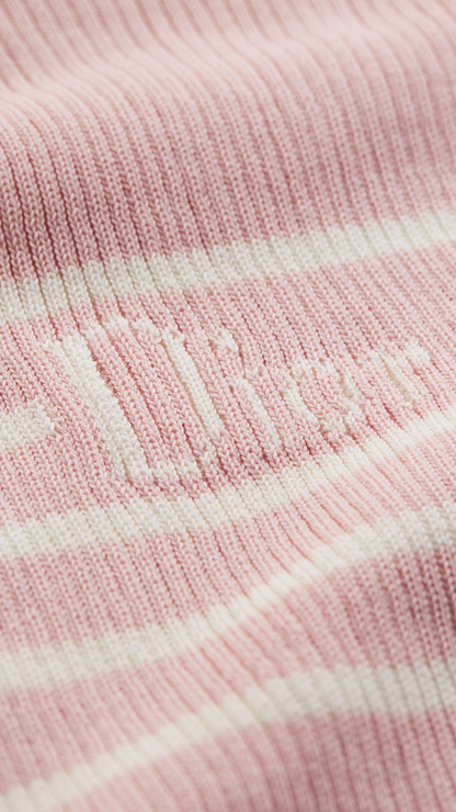 Dioriviera Short-Sleeved Fitted Sweater in White and Pink D-Stripes Ribbed Cotton Knit