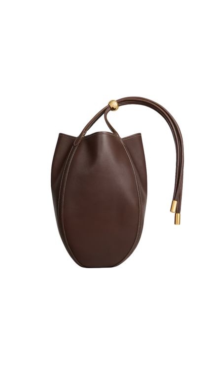 Small Drop Bucket in Chocolate Supple Smooth Calfskin