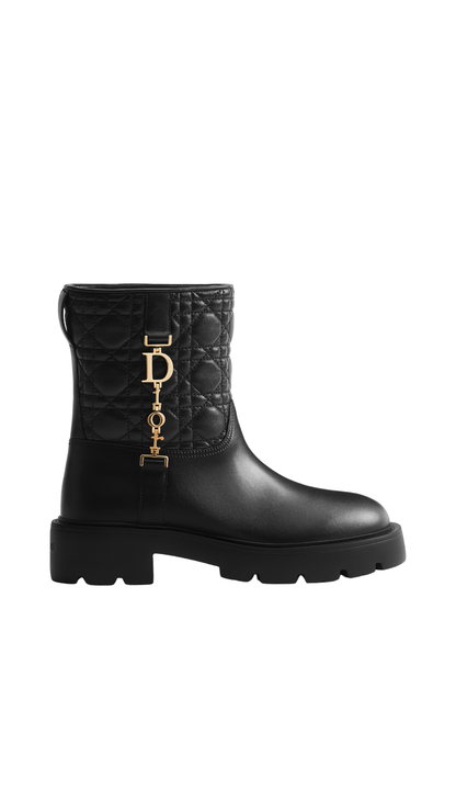 Diorly Ankle Boot in Black Calfskin and Quilted Cannage Lambskin