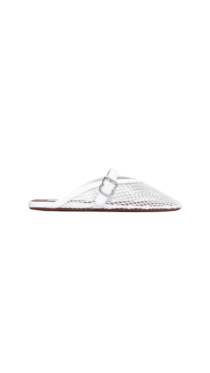 Flat Mule in White Mesh