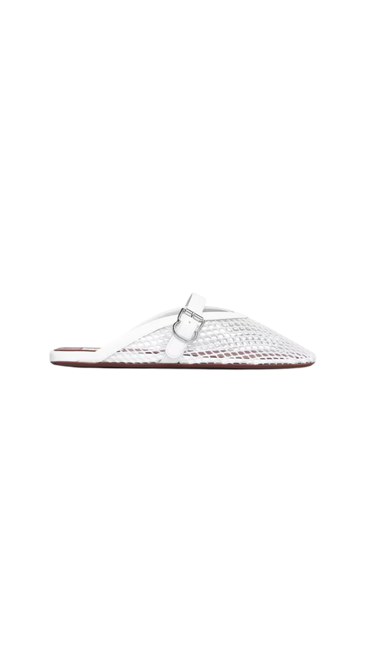 Flat Mule in White Mesh