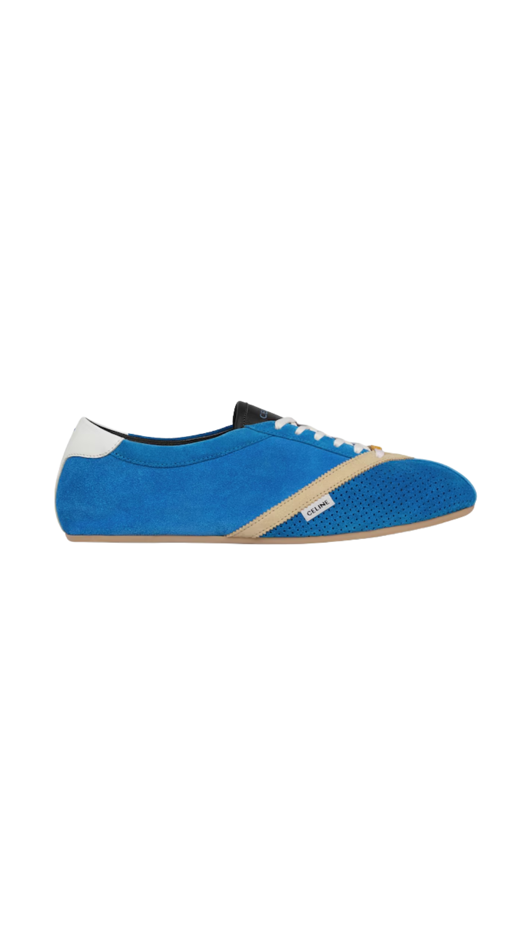 The Flat Sneaker in Blue/Ecru/White Suede Calfskin and Lambskin