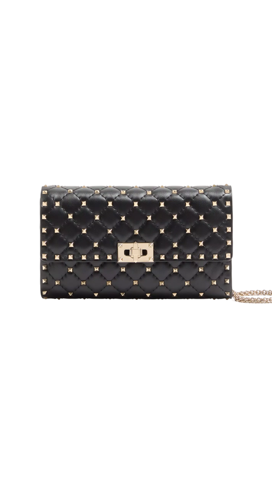 Rockstud Spike Nappa Leather Crossbody Clutch Bag in Black
