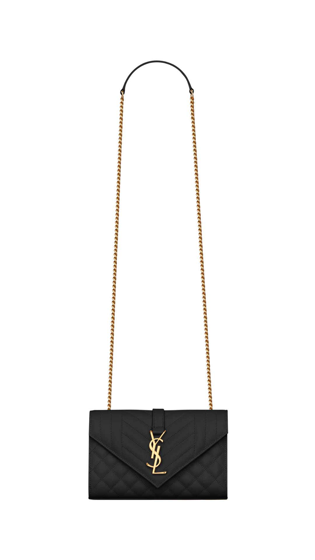 Envelope Small in Quilted Grain de Poudre Embossed Leather in Black