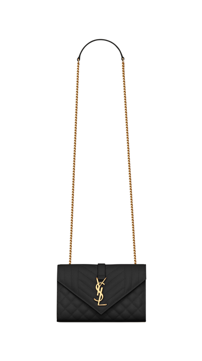 Envelope Small in Quilted Grain de Poudre Embossed Leather in Black