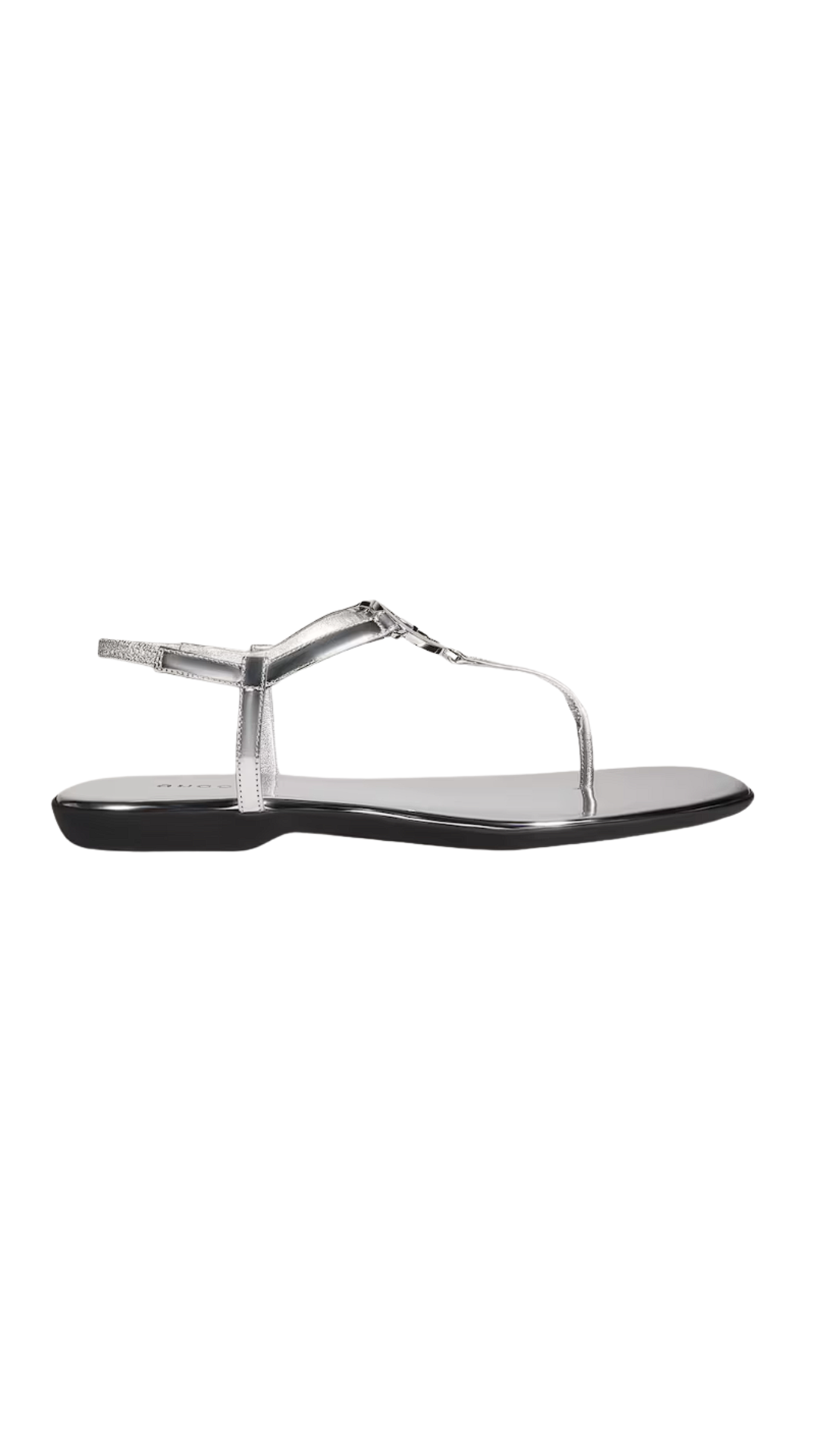 Thong Sandal with Interlocking G in Metallic Silver Leather