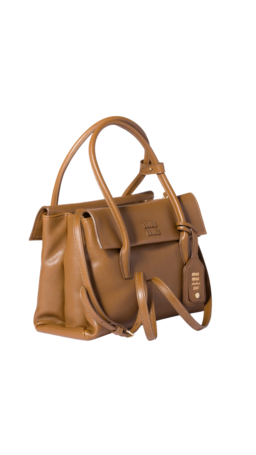 Solitario bolso de piel en madera