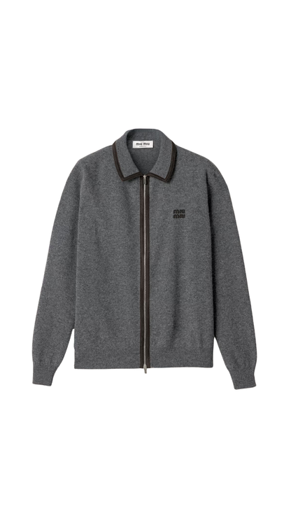 Wool and Cashmere Cardigan with Suede Details
