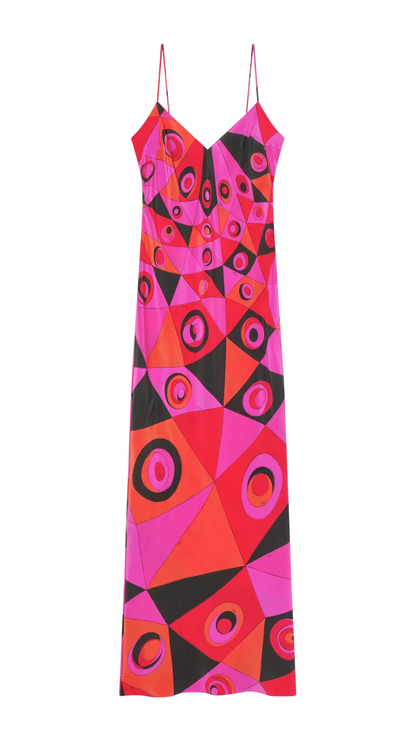 Occhi Print Silk Dress in Fuchsia and Black