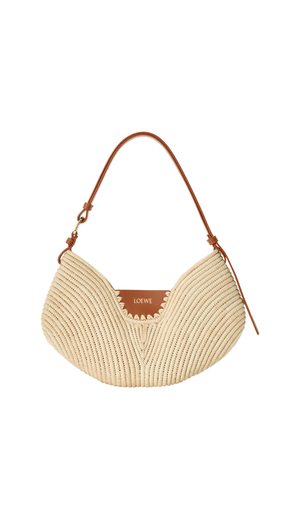 Medium Loewe Swing Bag in Natural/Tan Raffia and Calfskin