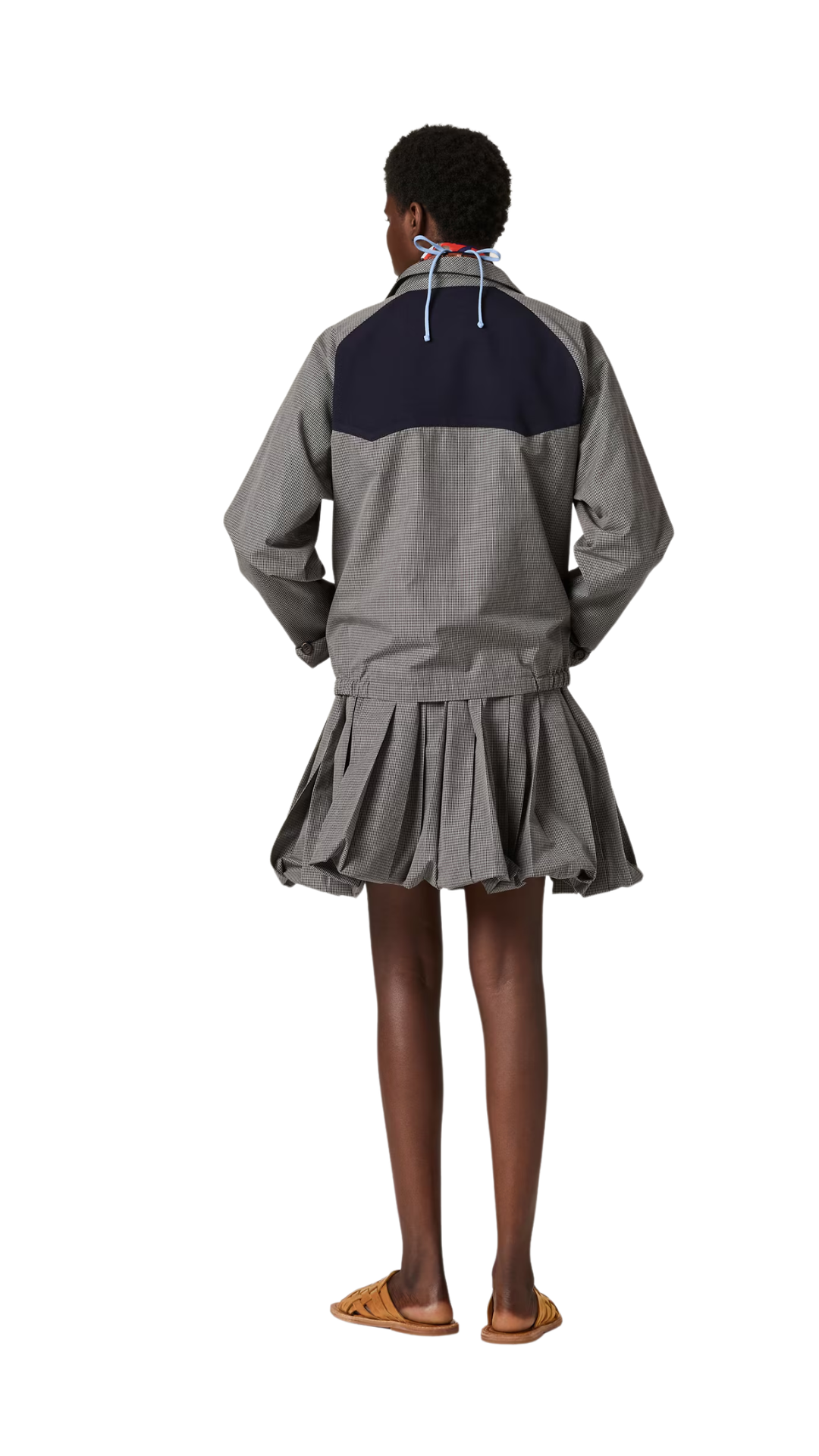 Gingham Check Blouson Jacket in Grey