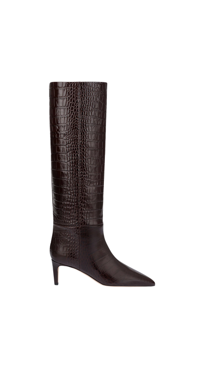 Stiletto Boot 60 in Ebano Croc-Effect Leather Boot