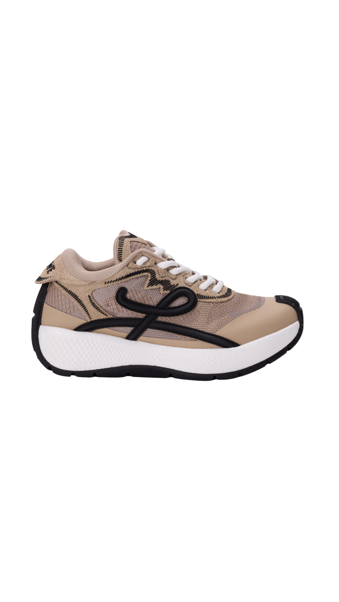 Pogo Sneaker in Beige/Black/White Technical Knit and Suede