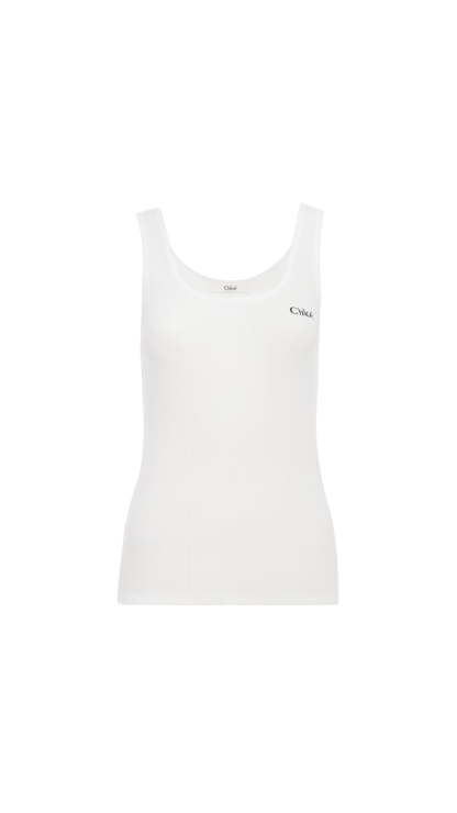 Logo Tank Top in White Jersey