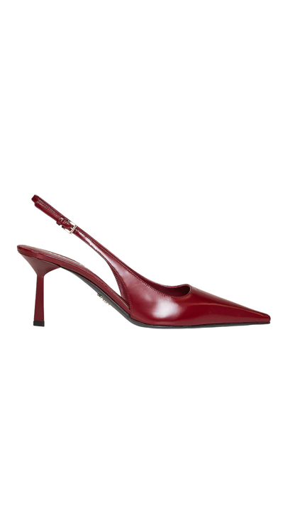 Brushed Leather Slingback Pumps in Red