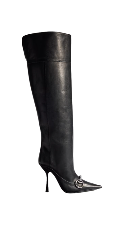 Boulevard Boot in Black Vegetable-Tanned Leather with a Glossy Finish