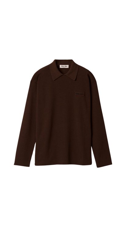 Wool Polo Sweater in Cocoa Brown