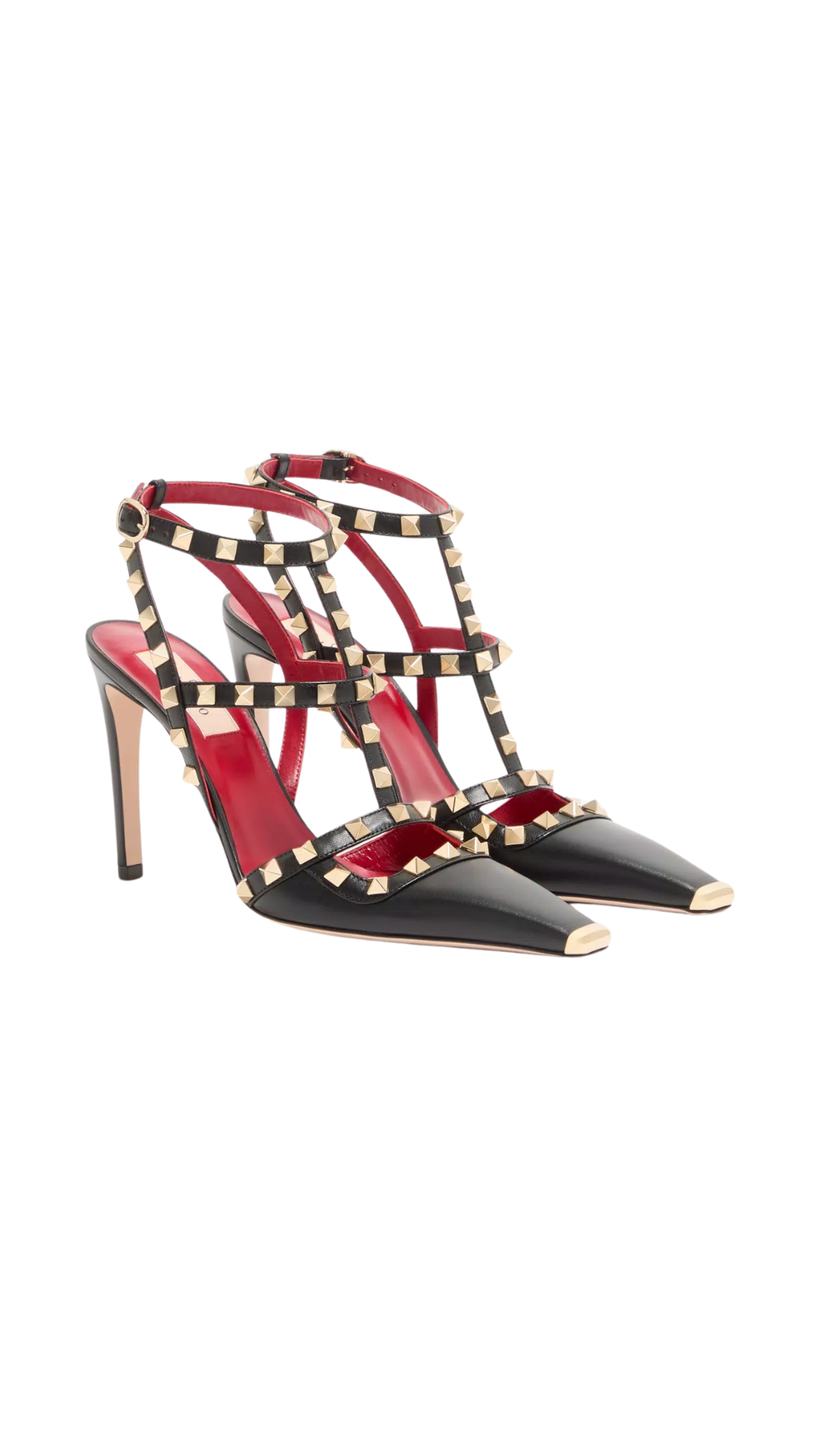 Rockstud Leather Ankle-Strap Pumps in Black