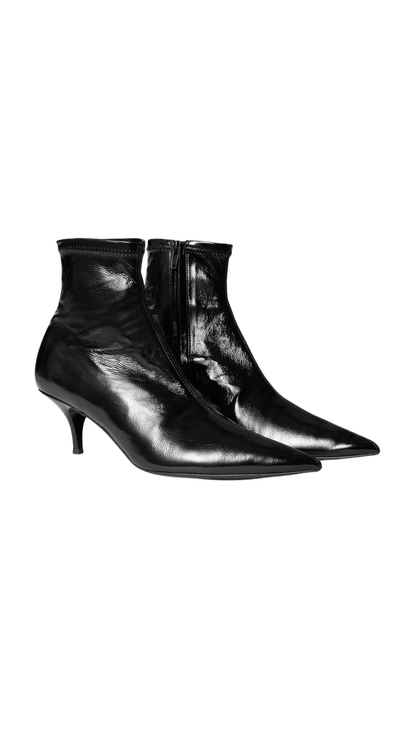 Shiny Leather Sock Booty in Black