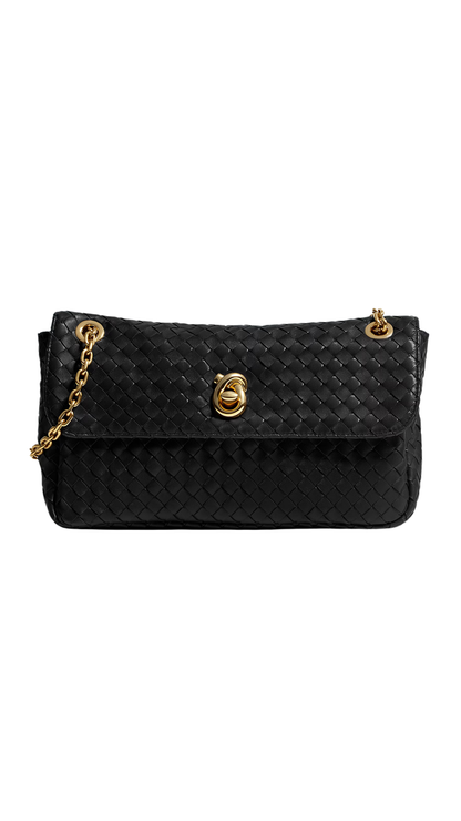 Madison Shoulder Bag in BLack Intrecciato Leather