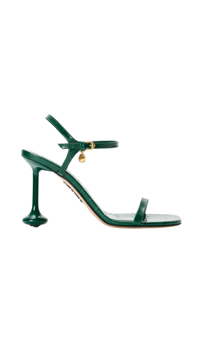 Toy Sandal in Emerald Green Croc-Embossed Calfskin
